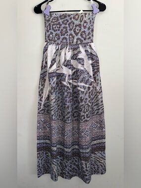 Strapless Sundress, Midi / Maxi, Animal Print, Smocked Bodice, M
